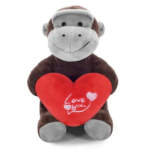 Custom smiling soft stuffed plush gorilla with big heart for babys