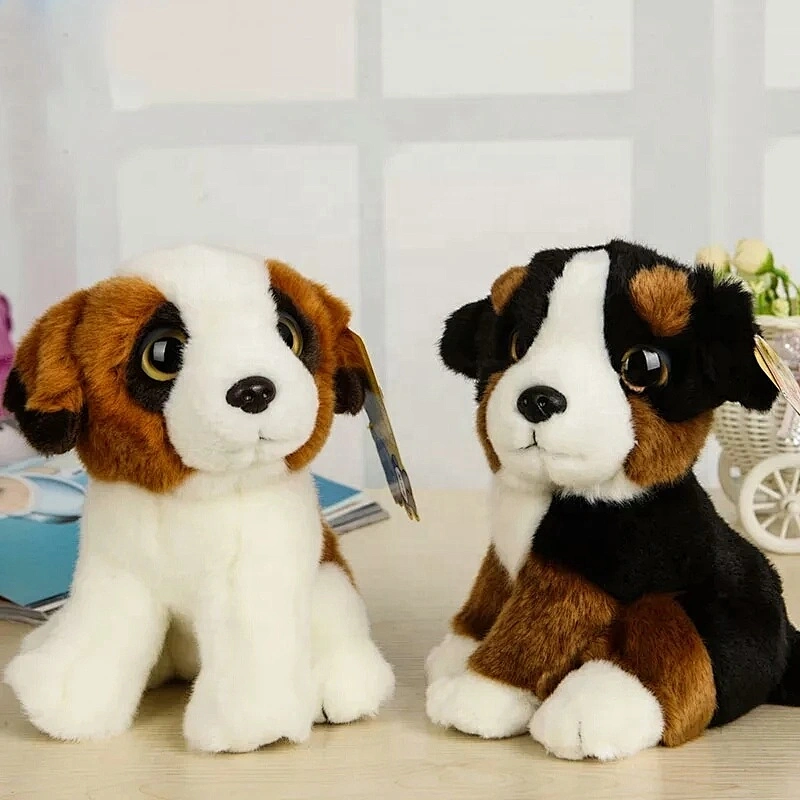 Amazon Hot Selling Lifelike Soft Saint Bernard Dog Plush Toys Cute Sitting Puppy Dogs Stuffed Toy