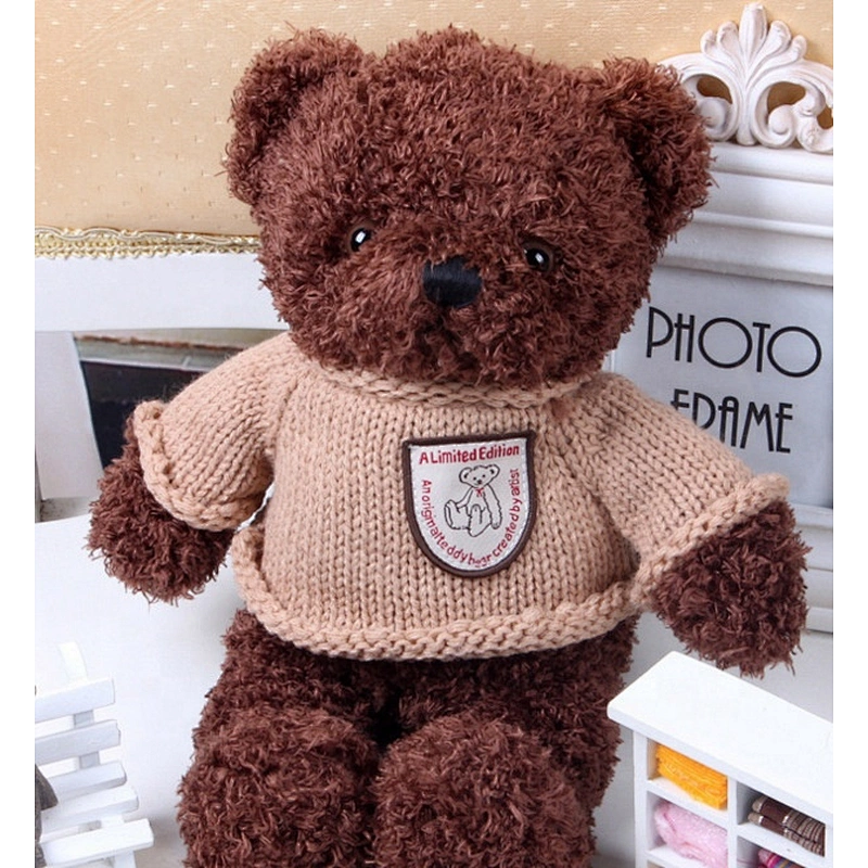 good quality brown big plush toy teddy bear with sweater
