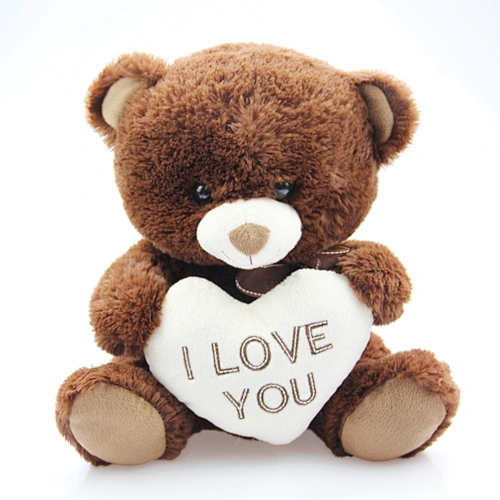 Soft stuffed plush teddy bear holding heart embroidery I love you valentine gift