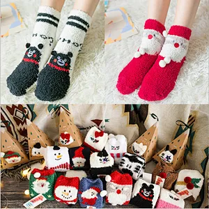 Coral velvet socks in winter thickened women's Christmas socks cute cartoon home floor socks