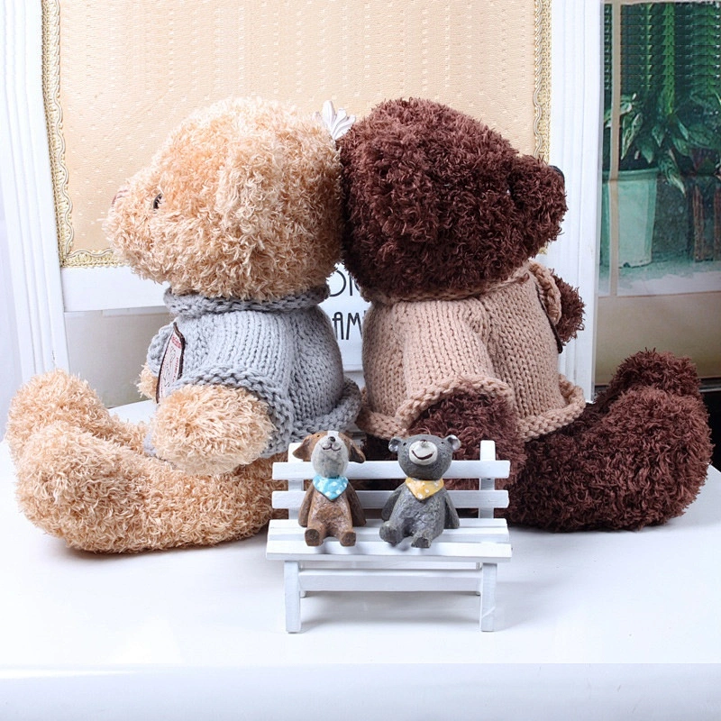 good quality brown big plush toy teddy bear with sweater