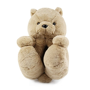 Wholesale Cute Plush Slippers Women Cheap Custom Teddy Bear Slippers Beige