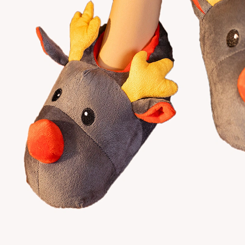 Wholesale Customized Winter warm kids stuffed reindeer soft plush slipper shoes