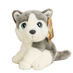 Soft Stuffed Lifelike Sitting Siberian Husky Plush Toys Cute Big Eyed Husky Dog Stuffed Animal