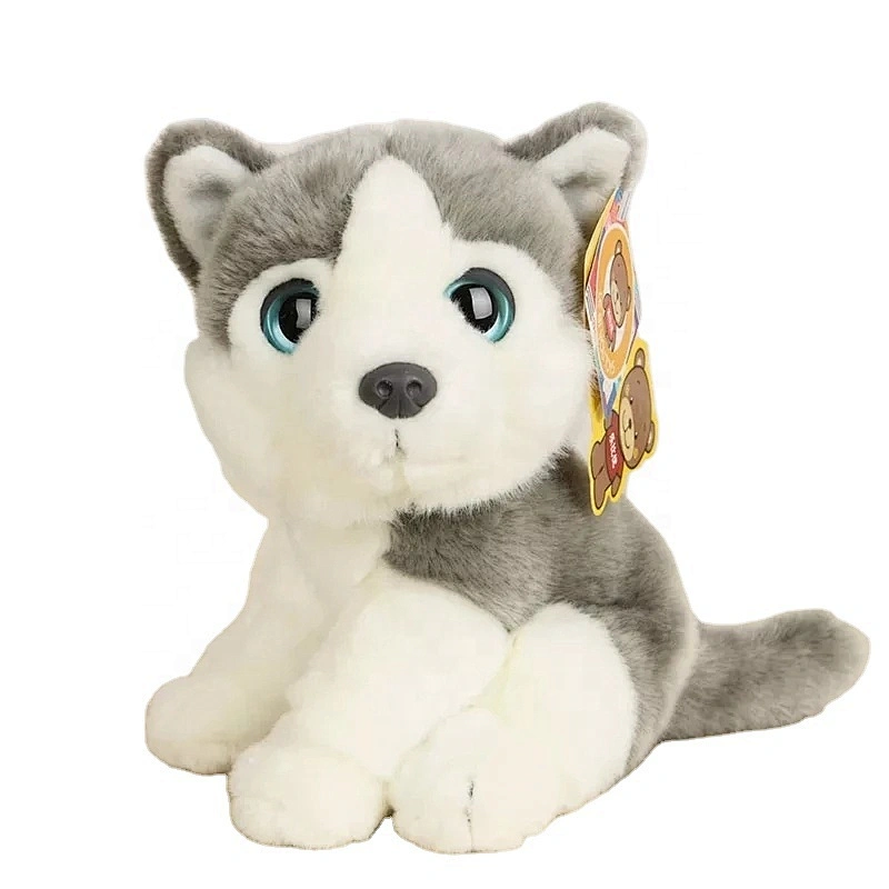 Soft Stuffed Lifelike Sitting Siberian Husky Plush Toys Cute Big Eyed Husky Dog Stuffed Animal
