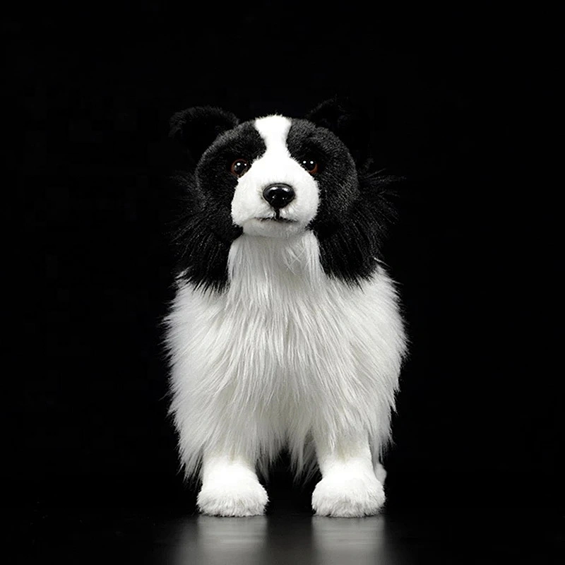 Factory Wholesale Real Life Border Collie Dog Soft Toy Realistic Long Haired Black Dog Plush Puppy Toys