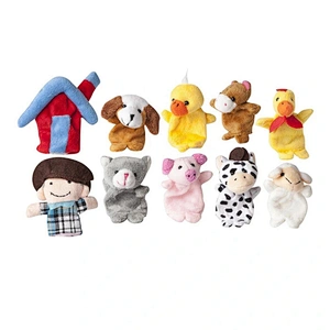 plush 10 cartoon family set hand finger puppet toys