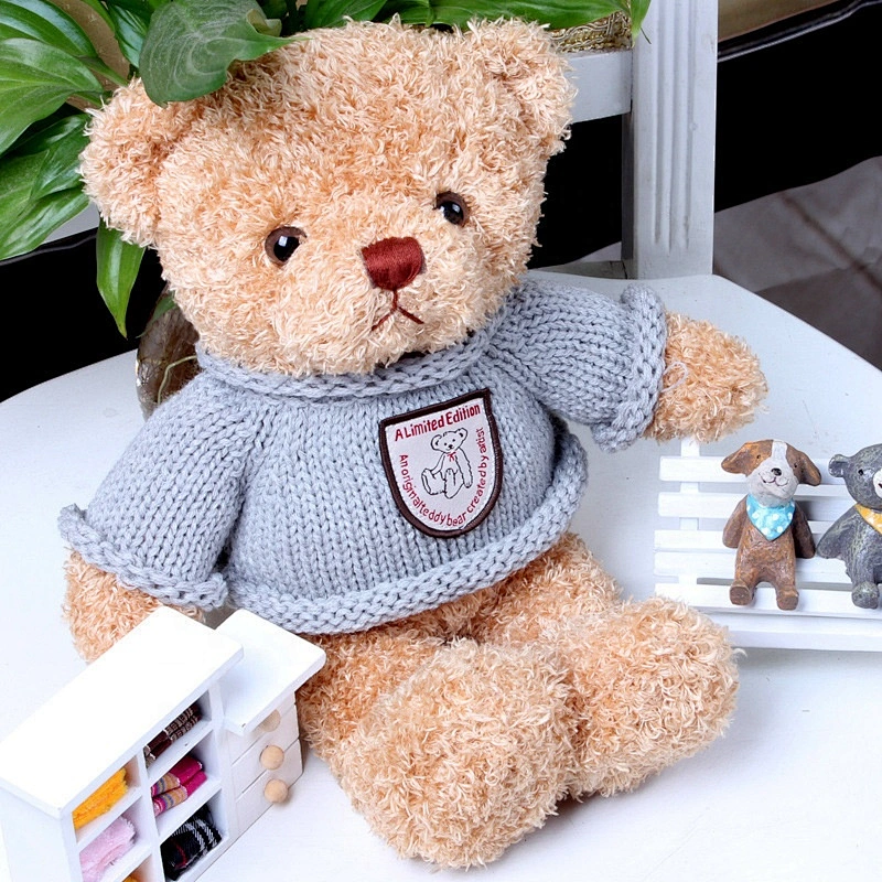 good quality brown big plush toy teddy bear with sweater