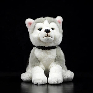 Customized OEM Lifelike Siberian Husky Dog Sitting Plush Toys Realistic Grey Dogs Stuffed Puppy Toy