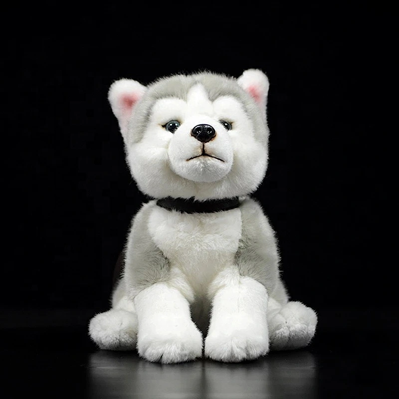 Customized OEM Lifelike Siberian Husky Dog Sitting Plush Toys Realistic Grey Dogs Stuffed Puppy Toy