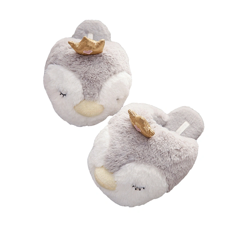 Customized Winter warm kids stuffed animal design penguin bear soft plush slippers