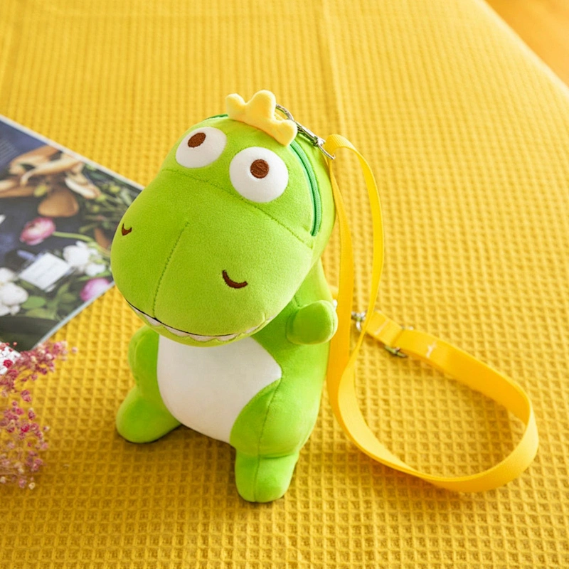 Popular Promotional plush pink dino with crown bag