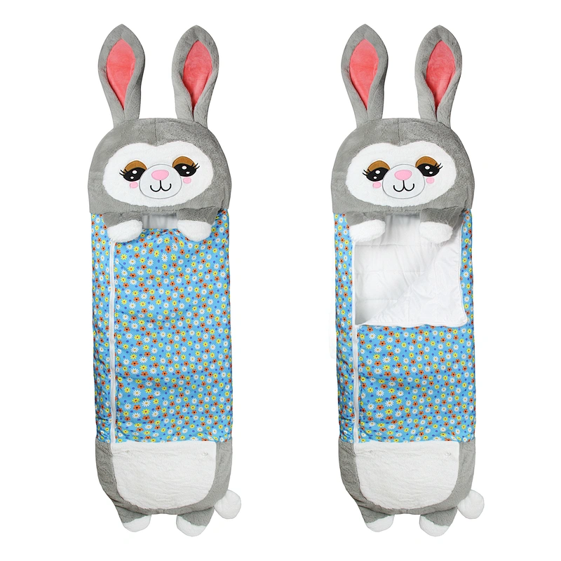 140*45cm soft stuffed customized design plush happy nappers rabbit sleeping bag for 5-6 years old baby