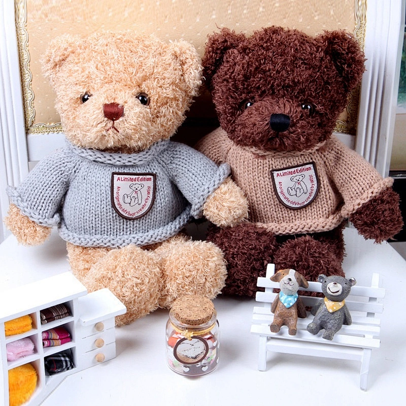 good quality brown big plush toy teddy bear with sweater