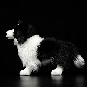 Factory Wholesale Real Life Border Collie Dog Soft Toy Realistic Long Haired Black Dog Plush Puppy Toys