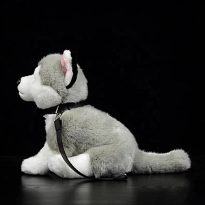 Customized OEM Lifelike Siberian Husky Dog Sitting Plush Toys Realistic Grey Dogs Stuffed Puppy Toy