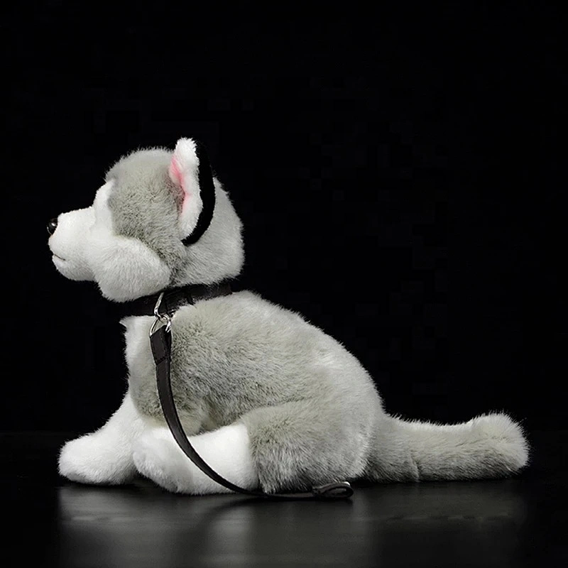 Customized OEM Lifelike Siberian Husky Dog Sitting Plush Toys Realistic Grey Dogs Stuffed Puppy Toy