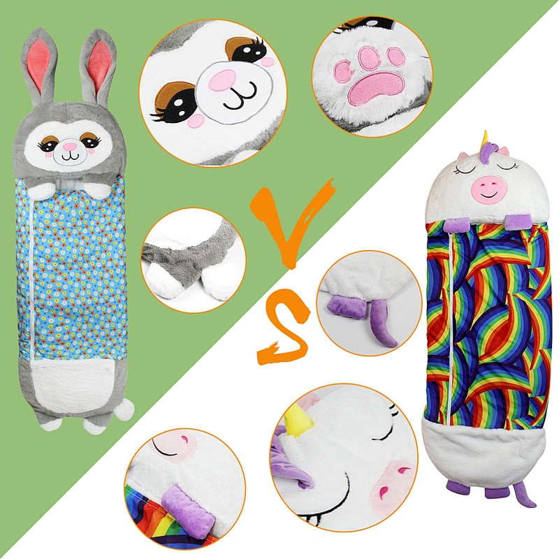 140*45cm soft stuffed customized design plush happy nappers rabbit sleeping bag for 5-6 years old baby