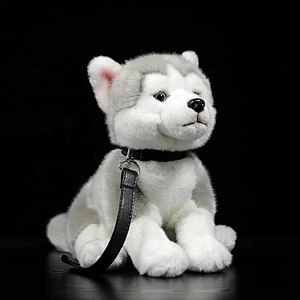 Customized OEM Lifelike Siberian Husky Dog Sitting Plush Toys Realistic Grey Dogs Stuffed Puppy Toy