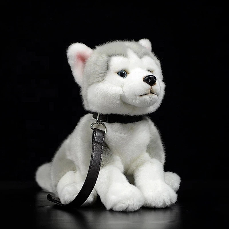 Customized OEM Lifelike Siberian Husky Dog Sitting Plush Toys Realistic Grey Dogs Stuffed Puppy Toy