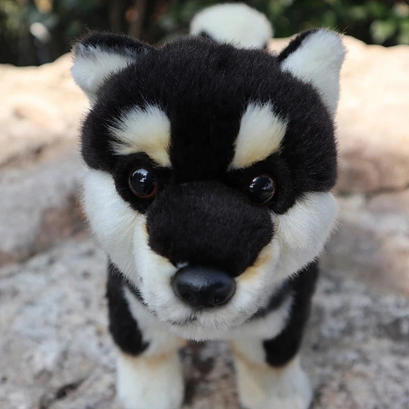 Cute Standing Black Shiba Inu Plush Toy Soft Japanese Dogs Stuffed Animal Kids Toys Birthday Christmas Valentines Gifts