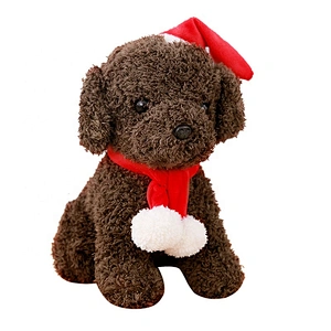 Christmas stuffed dog plush toys with hat and scarf