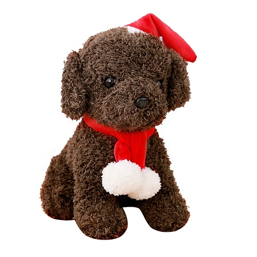 Christmas stuffed dog plush toys with hat and scarf
