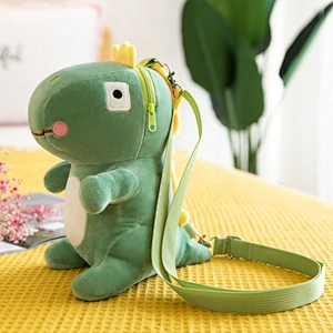 Popular Promotional plush pink dino with crown bag