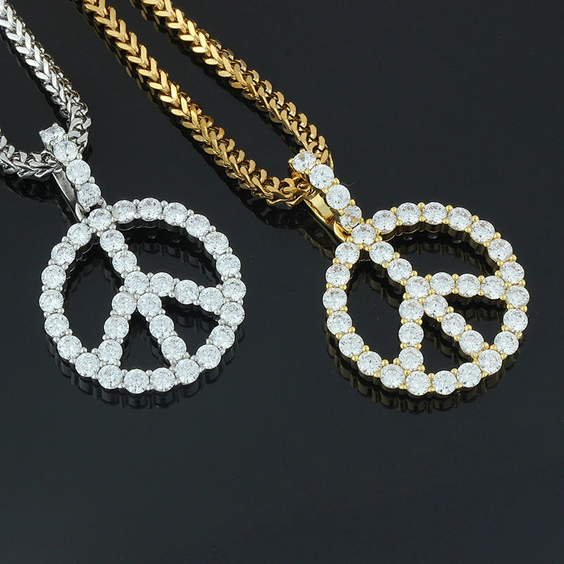 Men & Women Hip hop Silver 925 Jewelry Iced Out Peace Sign Coin Pendant