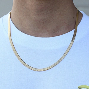 Men Jewelry 18K Gold Plated High Polish Herringbone Chain With Lobster Clasp Closure