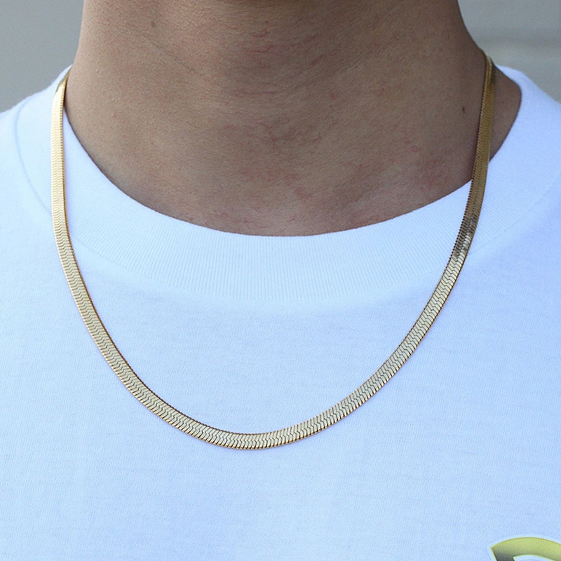 Men Jewelry 18K Gold Plated High Polish Herringbone Chain With Lobster Clasp Closure