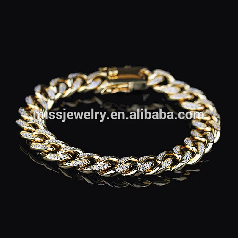 Missjewelry 18mm Heavy Link 18K Gold Men Cuban Chain Bracelet Diamond