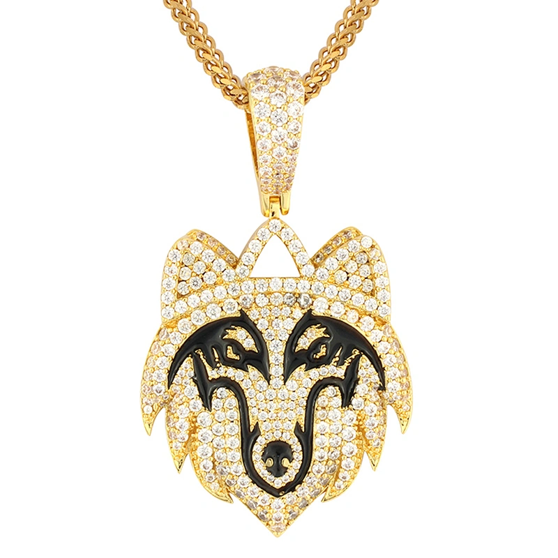 Miss Jewelry Factory Director Supplier Cheap Fashion Diamond Silver Wolf Head Pendant Hip Hop Jewelry