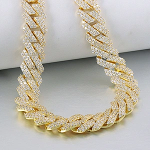 Wholesale Prong Cuban Link Necklaces Jewelry Men Filled Gold Plated Iced Out Chain