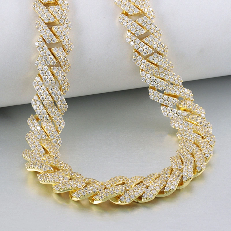 Wholesale Prong Cuban Link Necklaces Jewelry Men Filled Gold Plated Iced Out Chain