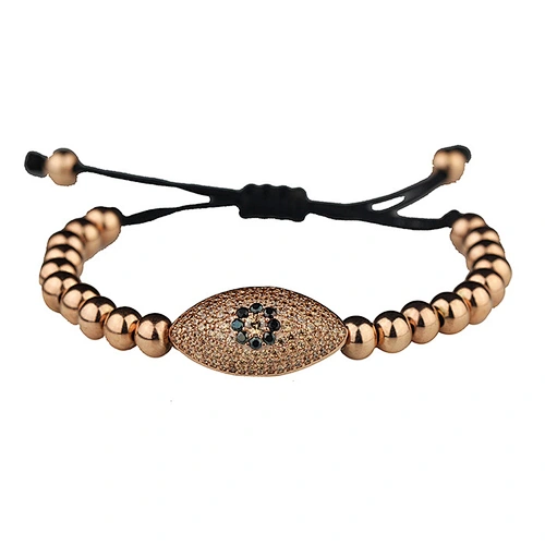 Wholesale 14k Gold Rose Gold Devil Eye Beads Adjustable Bangle Bracelet