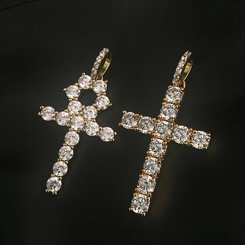 Diy Charm Iced Out Brass Cross Pendants, Gold Bling Ankh Pendant Necklace