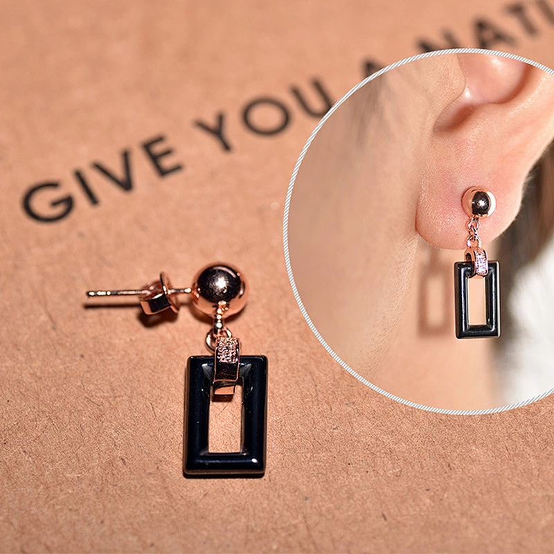 New model women square white ceramic earrings