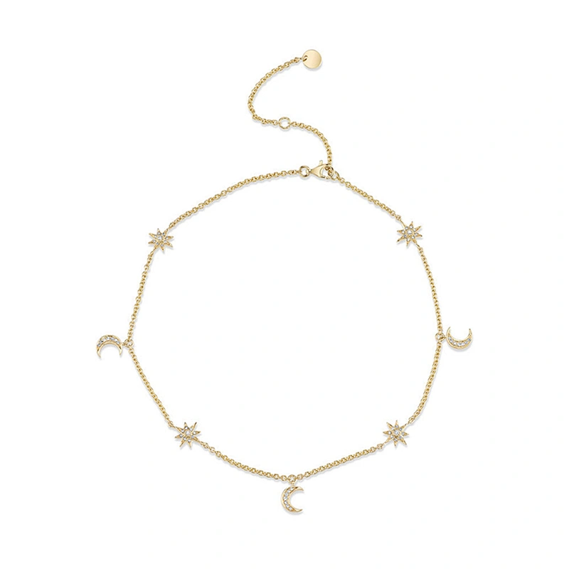 Miss Jewelry Gold Moon Star Dangle Drop Choker