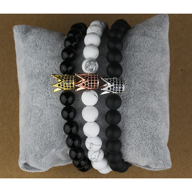 Miss Jewelry Fancy 925 Crown Charm Agate Stone Bead Bracelet Men