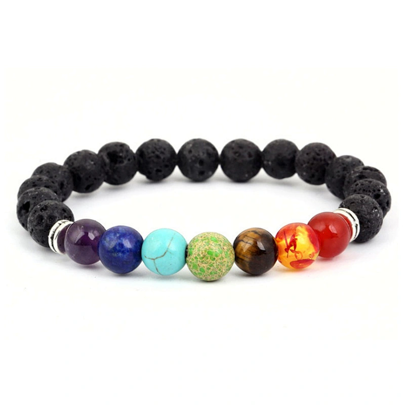 Miss Jewelry Natural Lava Stone 7 Chakra Healing Bracelet