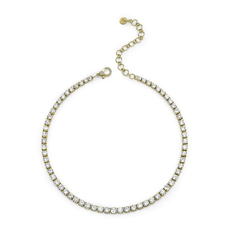 14k gold plated diamond choker tennis necklace for girls