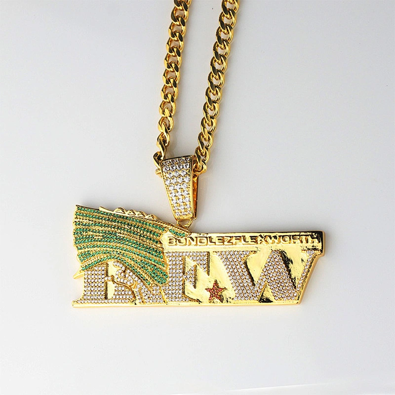 Missjewelry High Quality Luxury Stainless Steel CZ Iced Out Custom Logo Pendant Necklace
