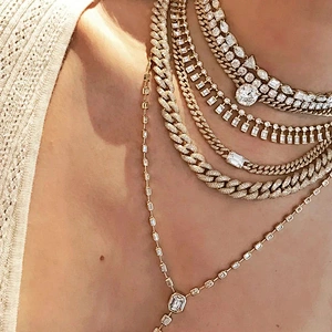 Solitaire round diamond women cuban chain choker link necklace