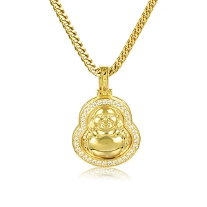 China Manufacturer Green Jadeite Jade Stone Carved Buddha Amulet Necklace Pendant Gold CZ Micro Paved with Chain
