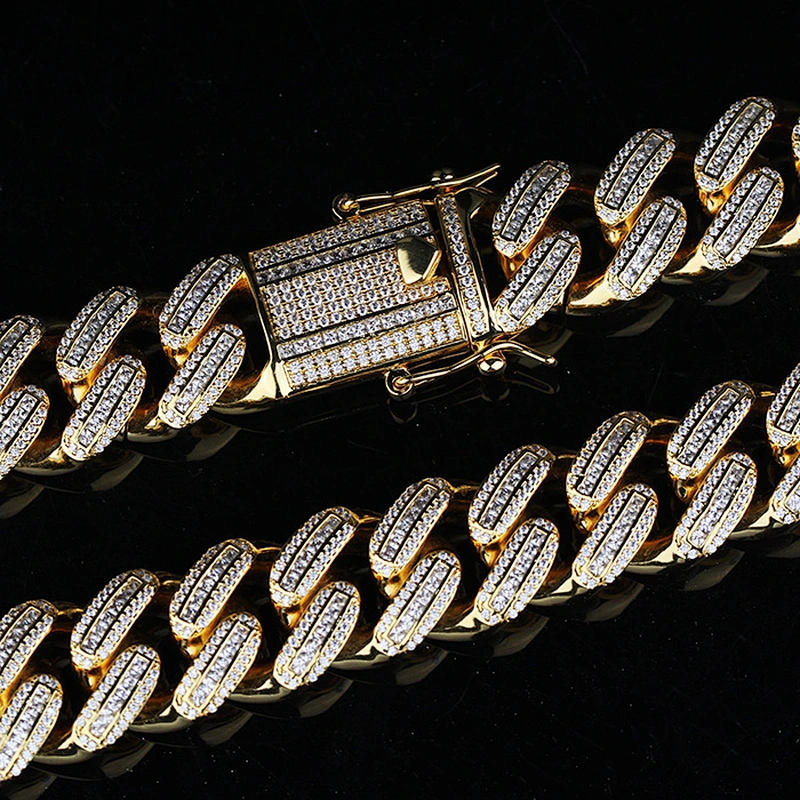 12mm Men Hiphop Brass Cz Cuban Link Chain Necklace