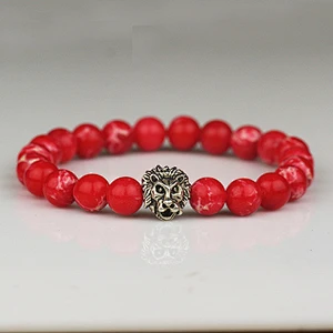 Lion charm natural stone bead bracelet men jewelry bracelet