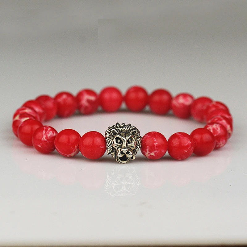 Lion charm natural stone bead bracelet men jewelry bracelet