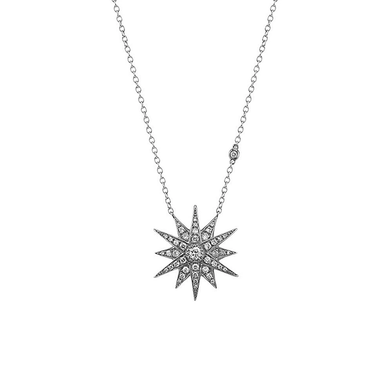 Miss Jewelry Cheap 925 Italy Silver Necklace Victorian Flat Starburst Necklace
